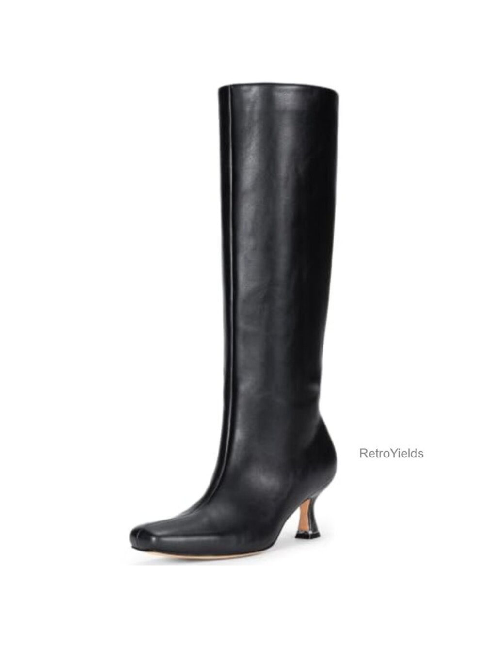 Women's Tall Knee High Boots Faux Leather Square Toe Kitten Heel Side Zip